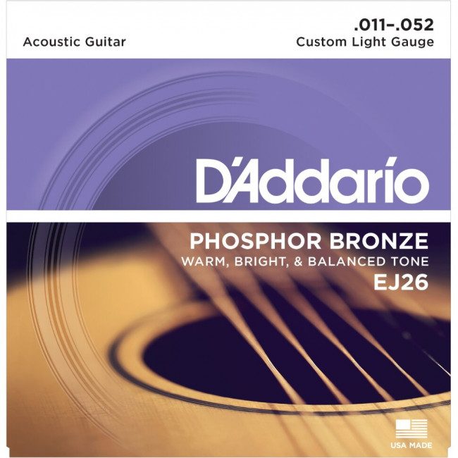 Струны для акустической гитары 11-52 D`Addario EJ26 фосфорная бронза Custom Light Струны для акустической гитары 11-52 D`Addario EJ26 фосфорная бронза Custom Light