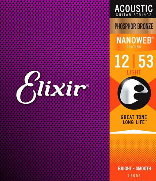 Струны для акустической гитары 12-53 Elixir 16052 NANOWEB Light фосфорная бронза Струны для акустической гитары 12-53 Elixir 16052 NANOWEB Light фосфорная бронза