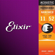 Струны для акустической гитары 11-52 Elixir 16027 NANOWEB Custom Light фосфорная бронза