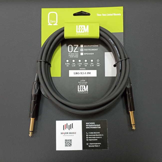 LGT-10 Кабель инструментальный, разъемы 1/4”(6,35мм), 3.05м, Leem
