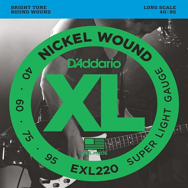 Cтруны для бас гитары 40-95 D'Addario EXL220 XL NICKEL WOUND Super Soft Cтруны для бас гитары 40-95 D'Addario EXL220 XL NICKEL WOUND Super Soft