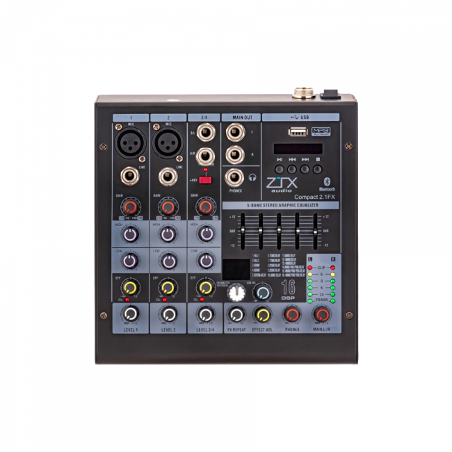 ZTX audio Compact 2.1Fx микшерный пульт 2mono, 1stereo каналы с MP3/DSP/BT ZTX audio Compact 2.1Fx микшерный пульт 2mono, 1stereo каналы с MP3/DSP/BT