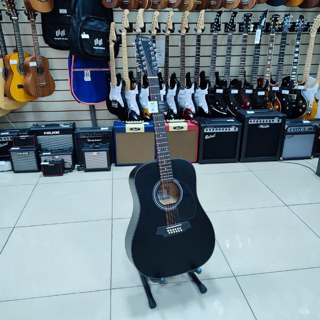 Акустическая 12-струнная гитара Fabio FB124120BK черная УЦЕНКА