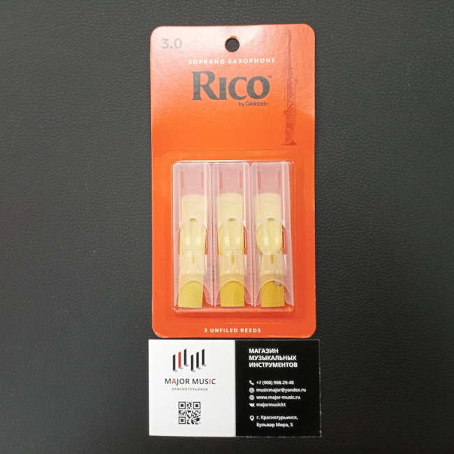 Трости для саксофона сопрано Rico RIA0330 размер 3.0, 3шт Трости для саксофона сопрано Rico RIA0330 размер 3.0, 3шт