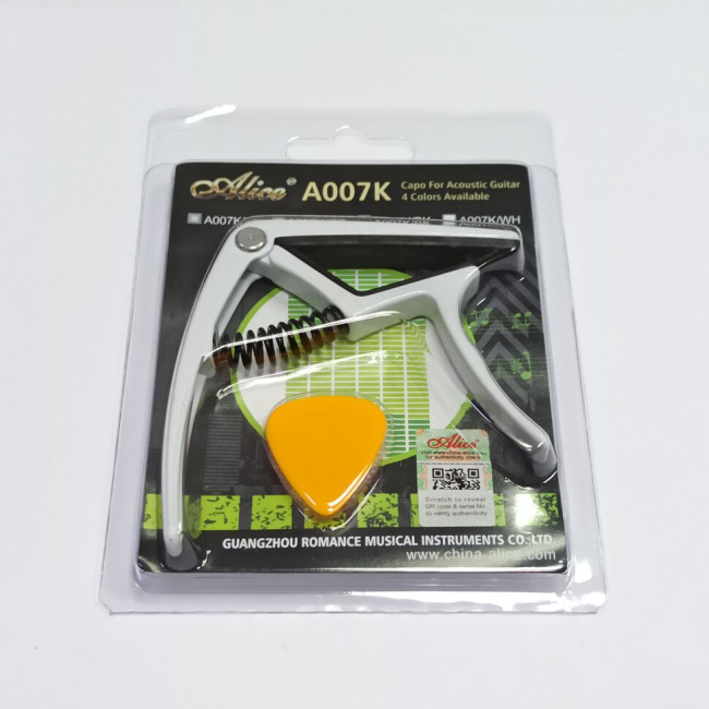 Каподастр для акустической гитары Alice A007K/WH белый Каподастр для акустической гитары Alice A007K/WH белый