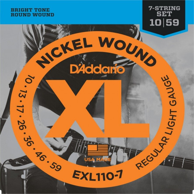 Струны для 7-струнной электрогитары 10-59 D'Addario EXL110-7 XL NICKEL WOUND Regular Light Струны для 7-струнной электрогитары 10-59 D'Addario EXL110-7 XL NICKEL WOUND Regular Light