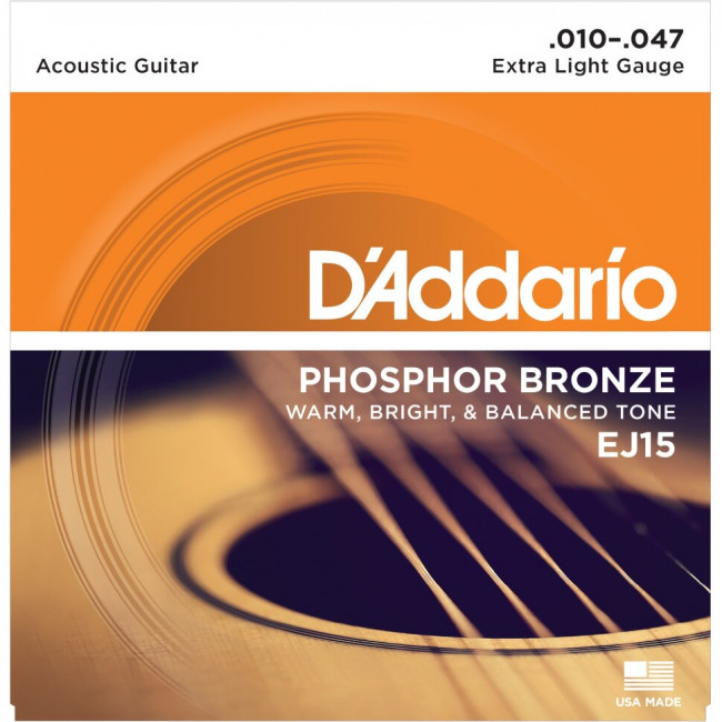 Струны для акустической гитары 10-47 D`Addario EJ15 фосфорная бронза Extra Light