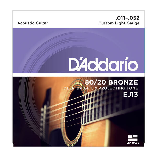 Струны для акустической гитары 11-52 D`Addario EJ13 Custom Light Струны для акустической гитары 11-52 D`Addario EJ13 Custom Light